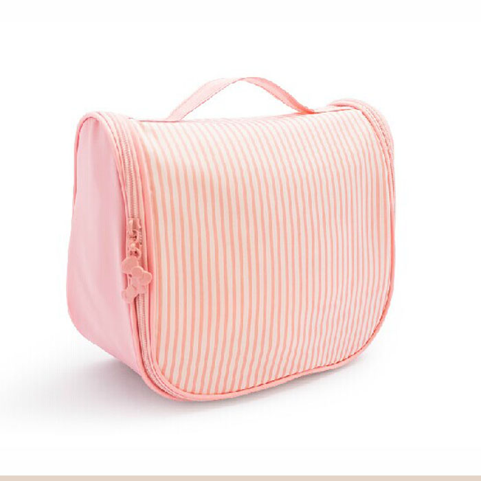 pink stripe print hanging makeup cosmetic pouch