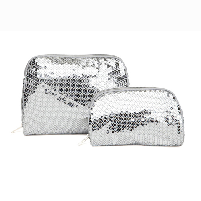 Black and white shinny sequin toiletry bag 