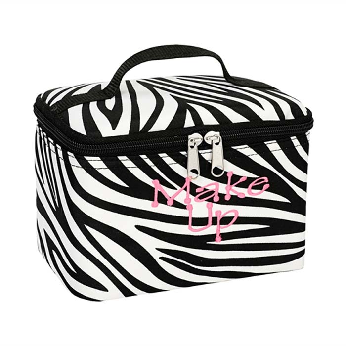 Zebra print top handle square makeup bag
