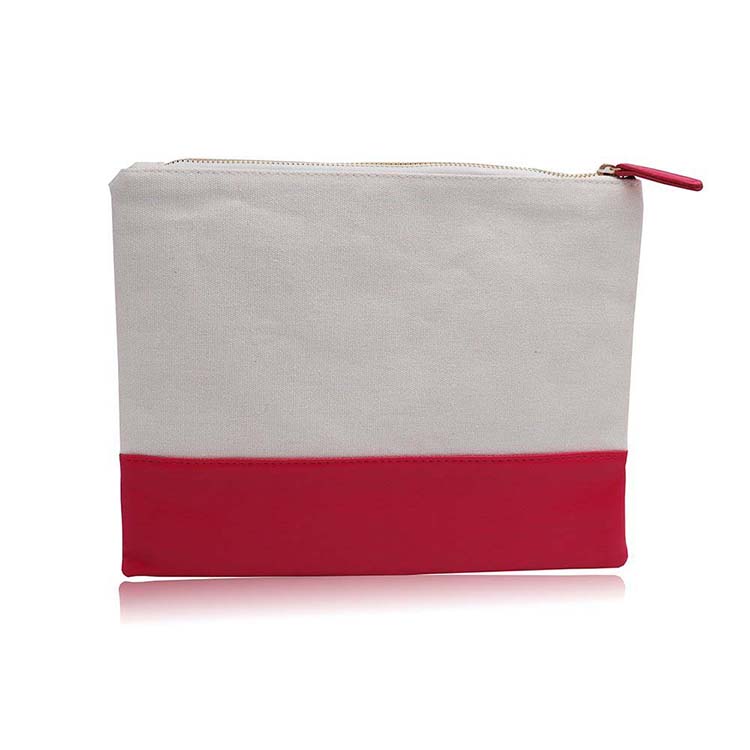 Red PU bottom plain canvas makeup bag wholesale FY-A4-007