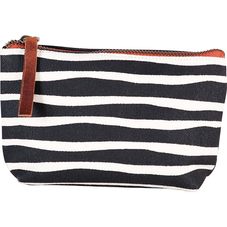 Custom wavy black and white striped canvas cosmetic bag wholesale FY-A4-009