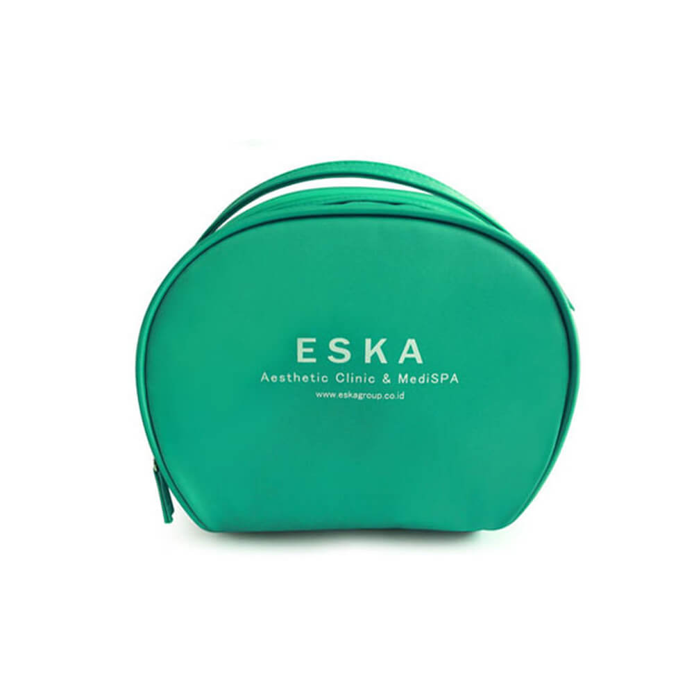 Custom silk logo green round nylon cosmetic bag FY-A6-018